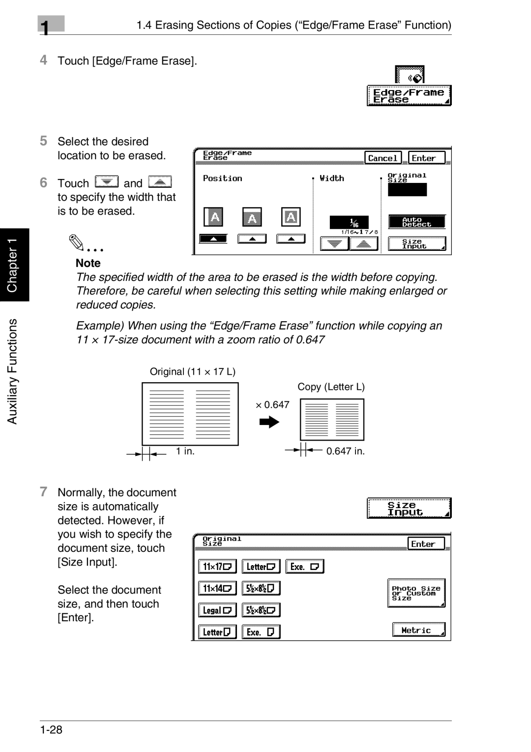 Kyocera KM-C2030, KM-C3130 manual Erasing Sections of Copies Edge/Frame Erase Function 