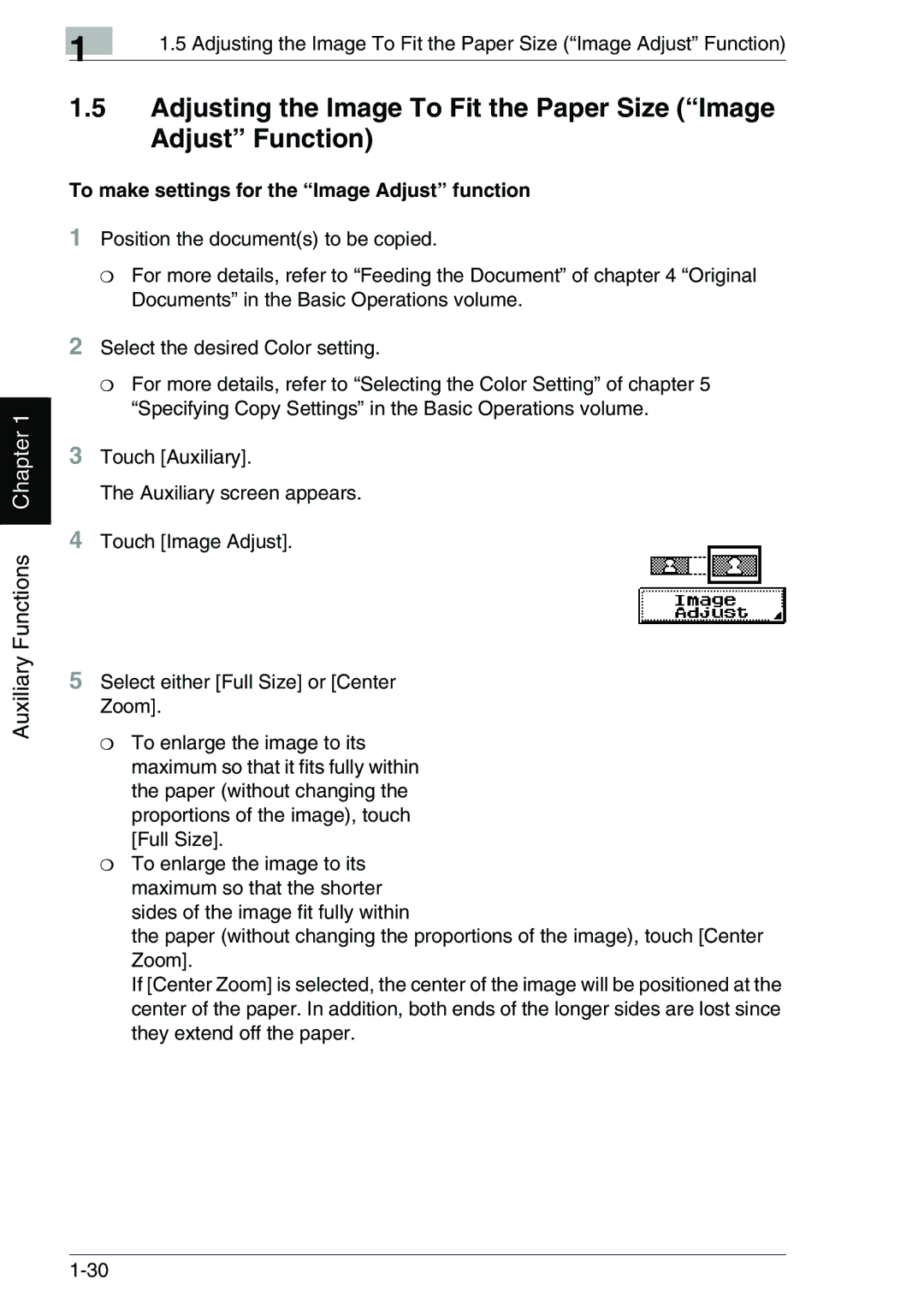 Kyocera KM-C2030, KM-C3130 manual To make settings for the Image Adjust function 