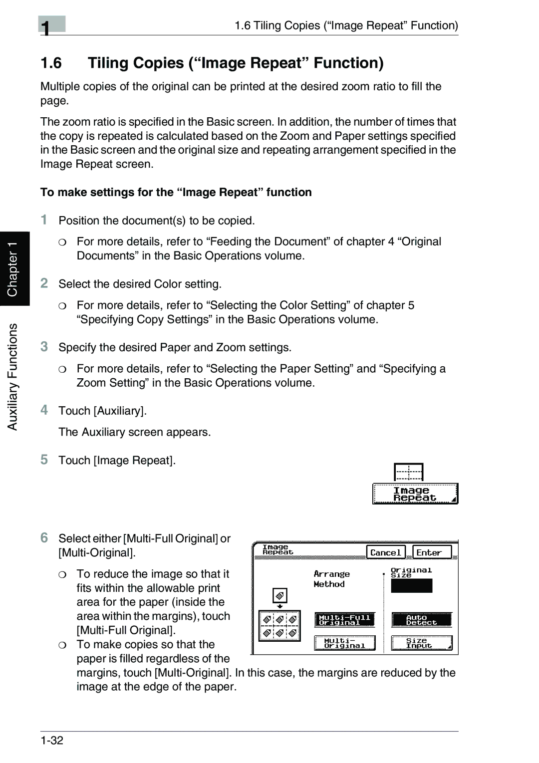 Kyocera KM-C2030, KM-C3130 manual Tiling Copies Image Repeat Function, To make settings for the Image Repeat function 