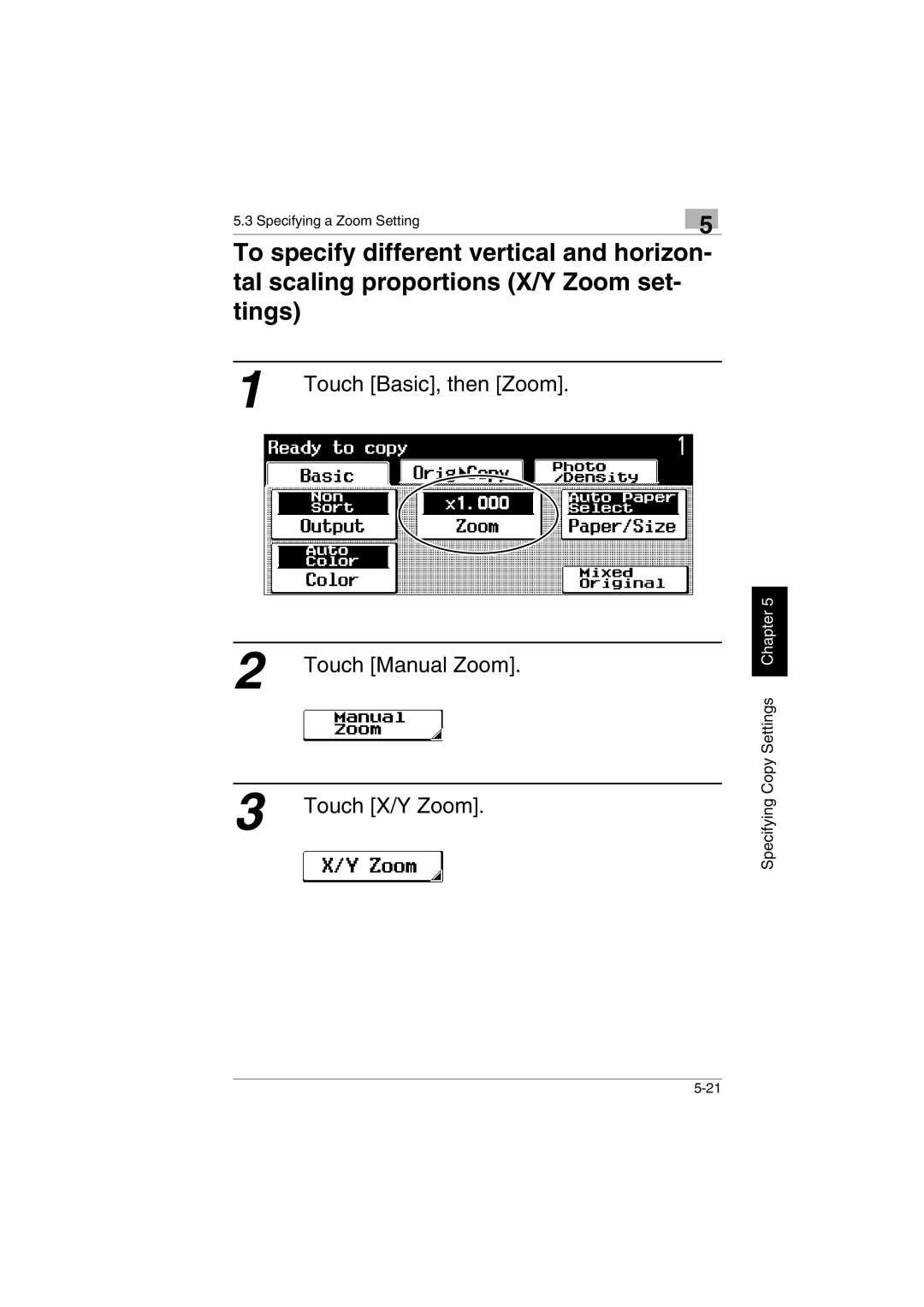 Kyocera KM-C2230 manual Touch X/Y Zoom 