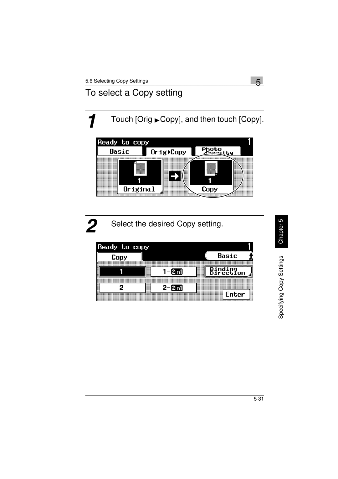 Kyocera KM-C2230 manual To select a Copy setting 