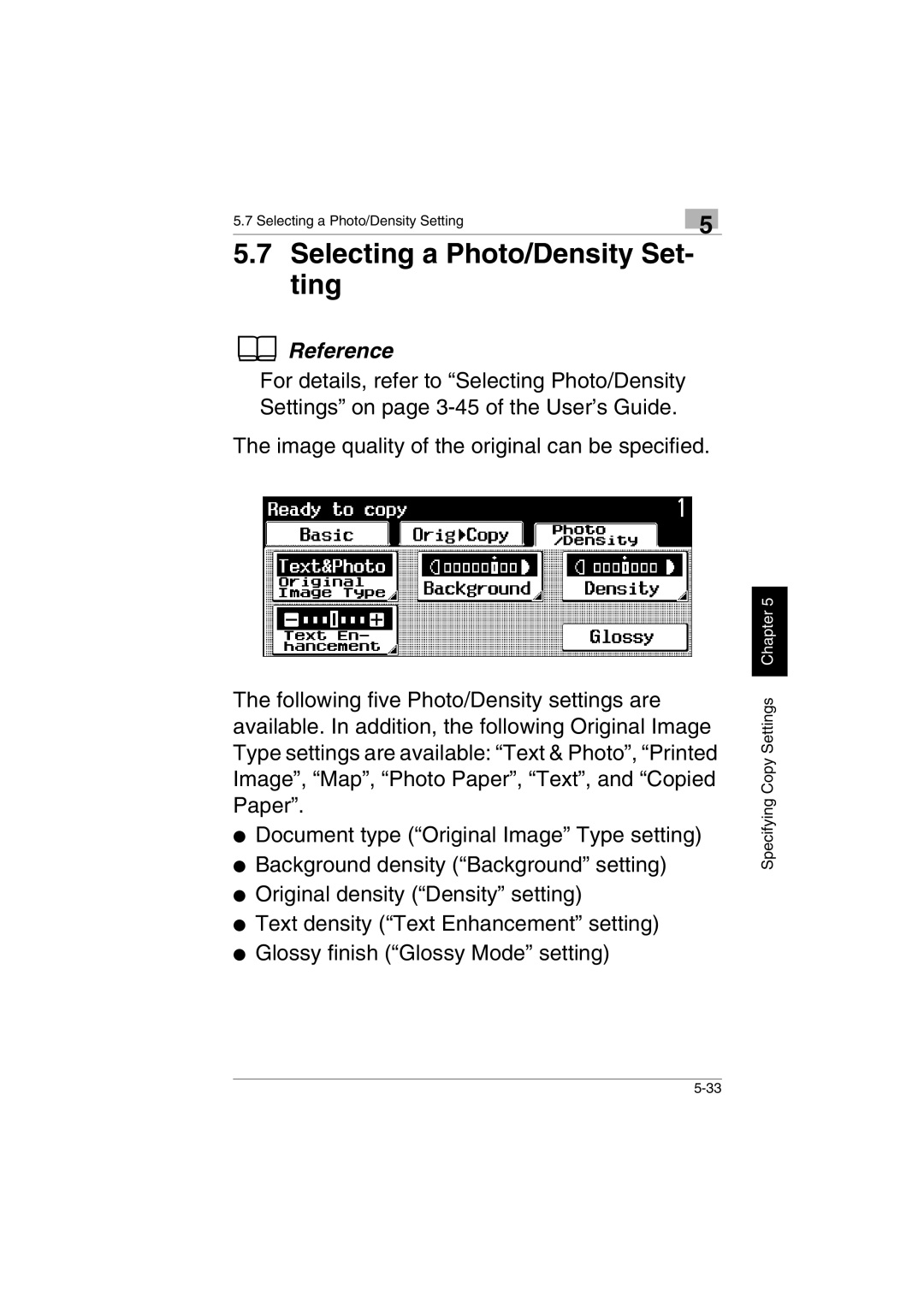 Kyocera KM-C2230 manual Selecting a Photo/Density Set- ting 