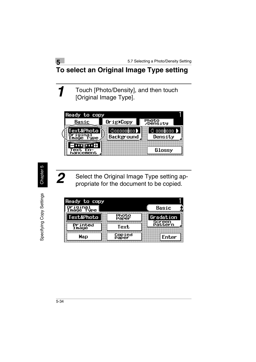 Kyocera KM-C2230 manual To select an Original Image Type setting 