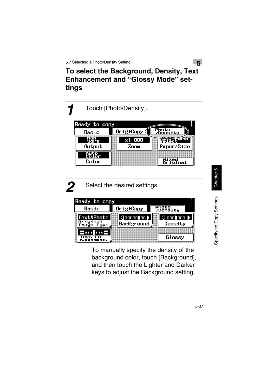 Kyocera KM-C2230 manual Touch Photo/Density 