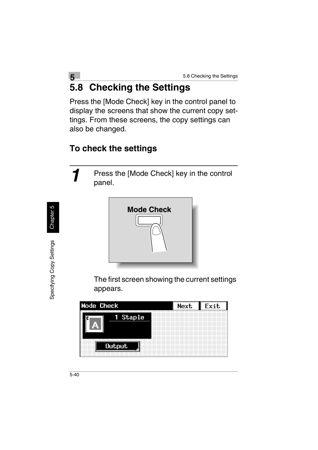 Kyocera KM-C2230 manual Checking the Settings, To check the settings 