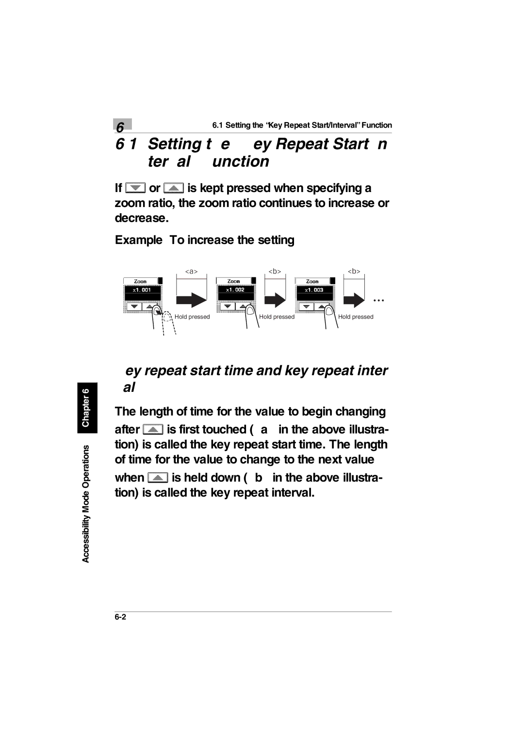 Kyocera KM-C2230 manual Setting the Key Repeat Start/In- terval Function, Key repeat start time and key repeat inter- val 