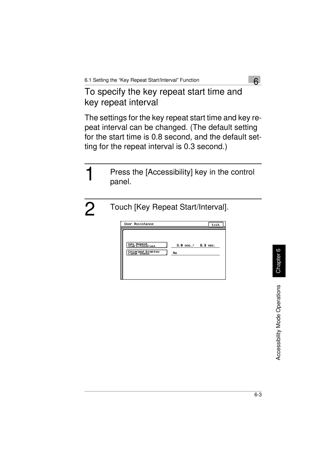 Kyocera KM-C2230 manual To specify the key repeat start time and key repeat interval 