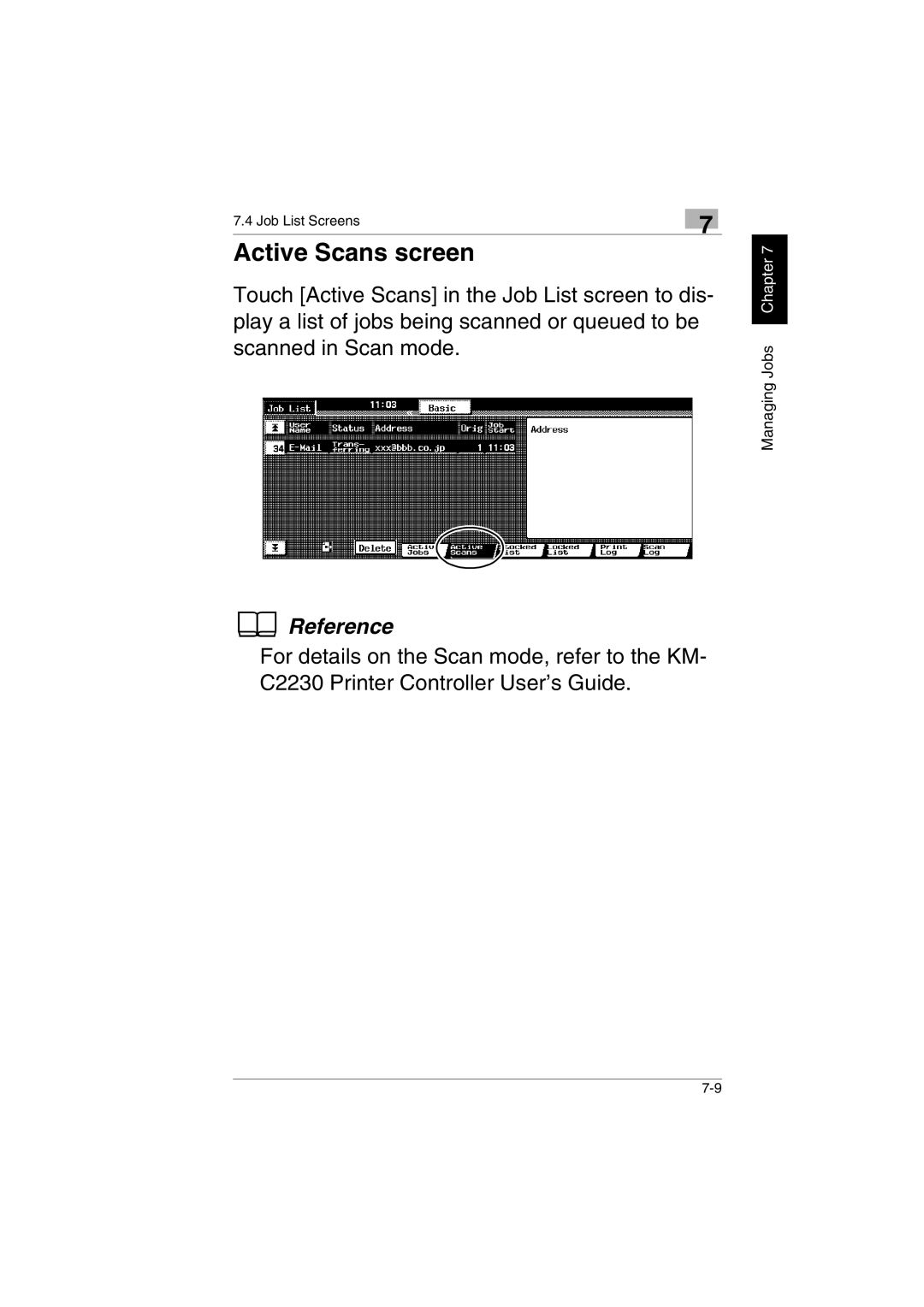 Kyocera KM-C2230 manual Active Scans screen 