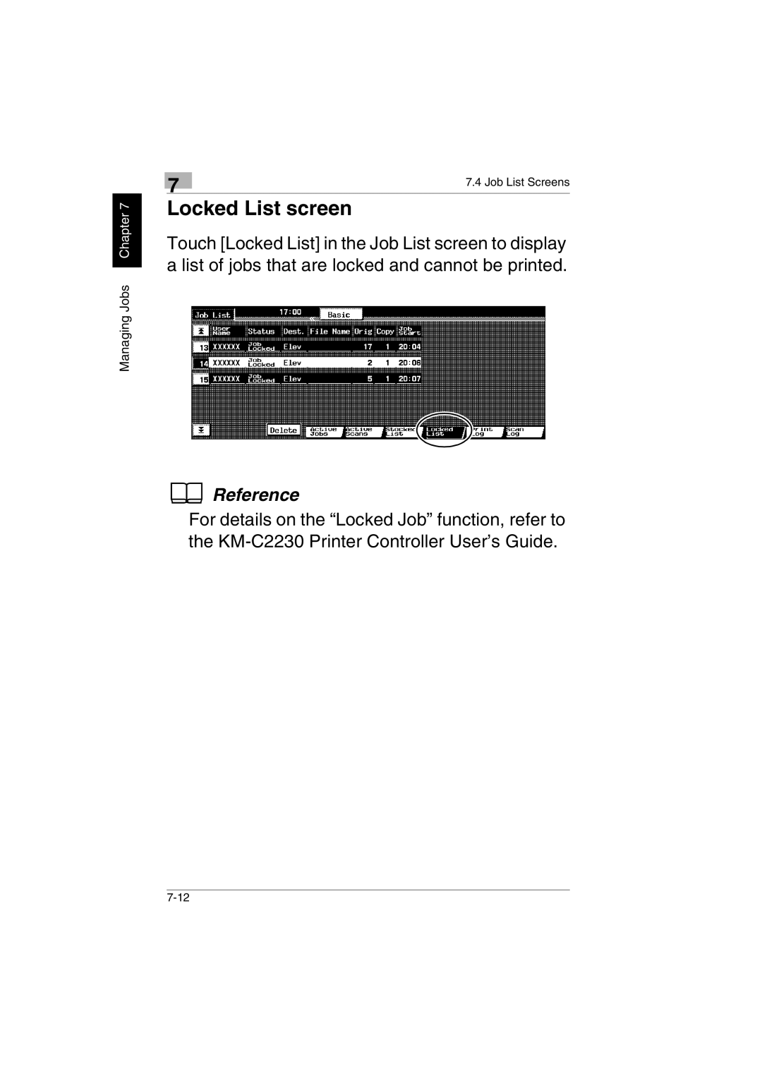 Kyocera KM-C2230 manual Locked List screen 