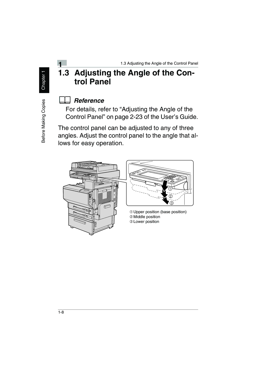 Kyocera KM-C2230 manual Adjusting the Angle of the Con- trol Panel 