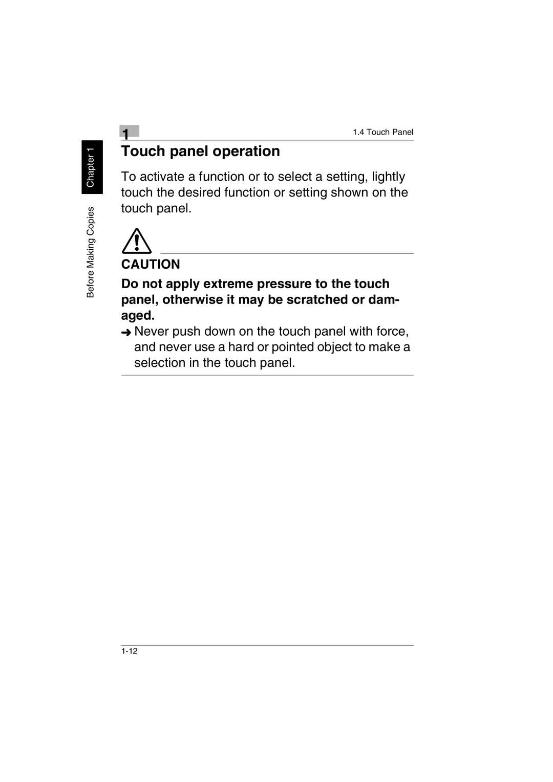 Kyocera KM-C2230 manual Touch panel operation 