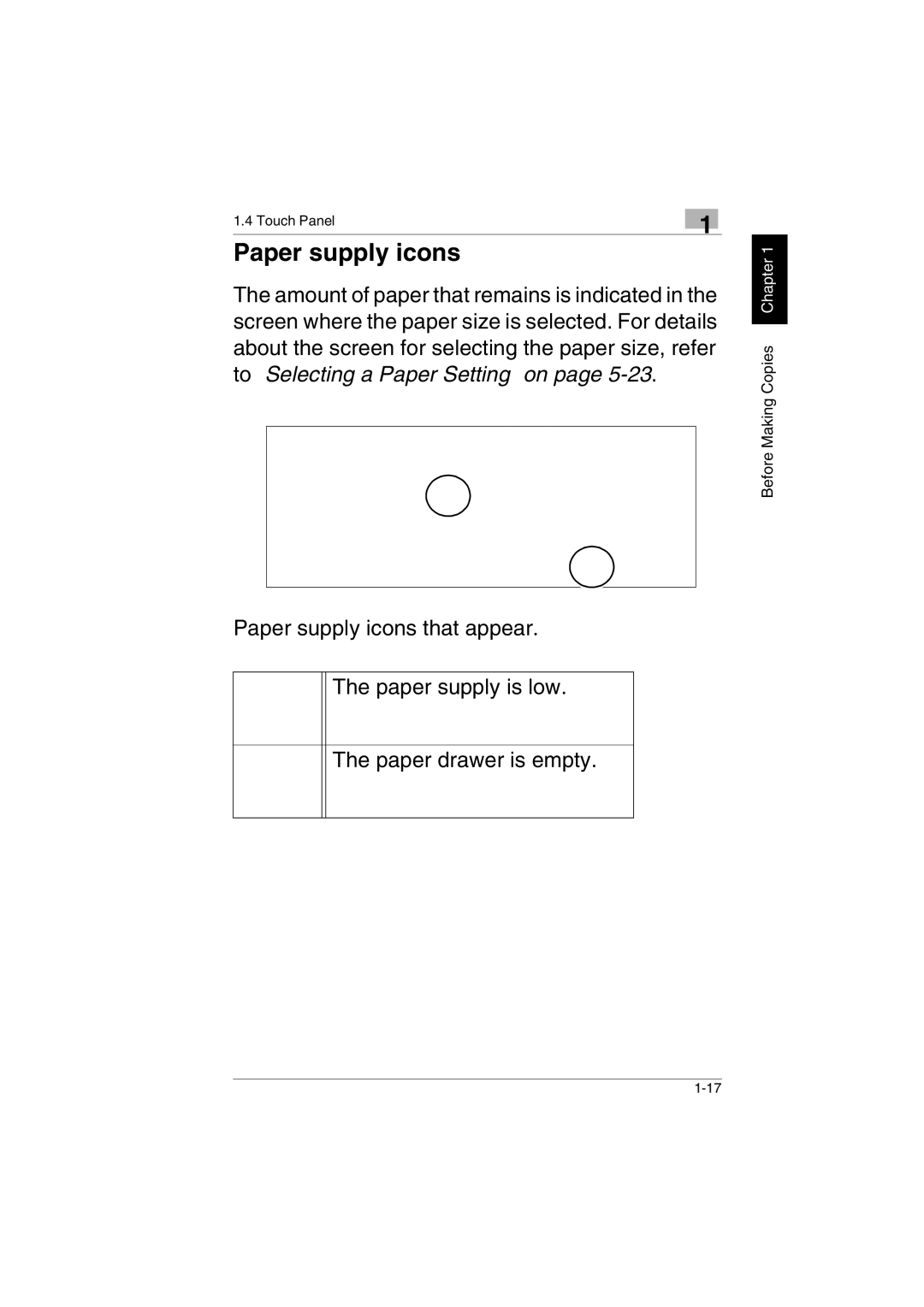 Kyocera KM-C2230 manual Paper supply icons 