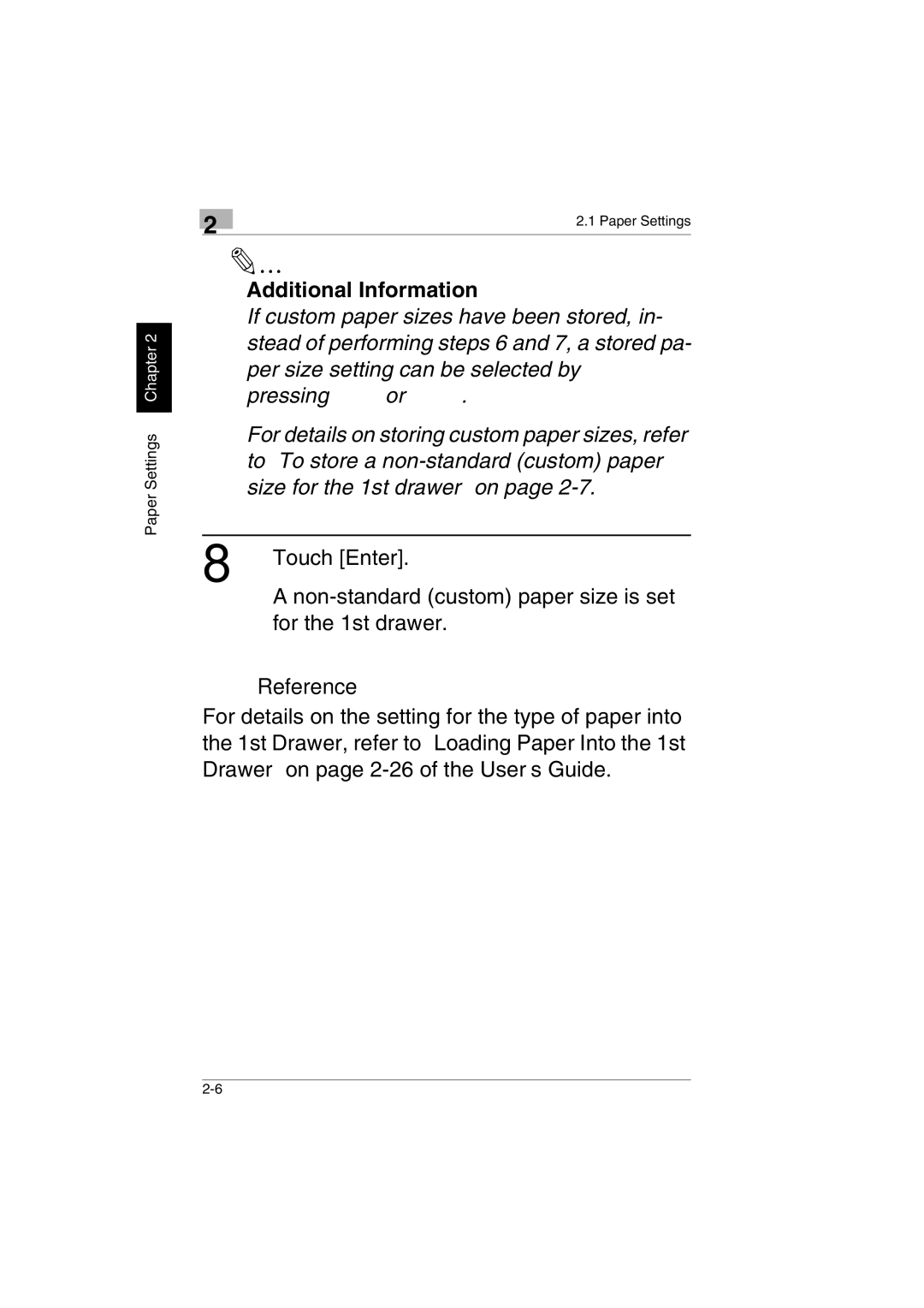 Kyocera KM-C2230 manual Non-standard custom paper size is set for the 1st drawer 