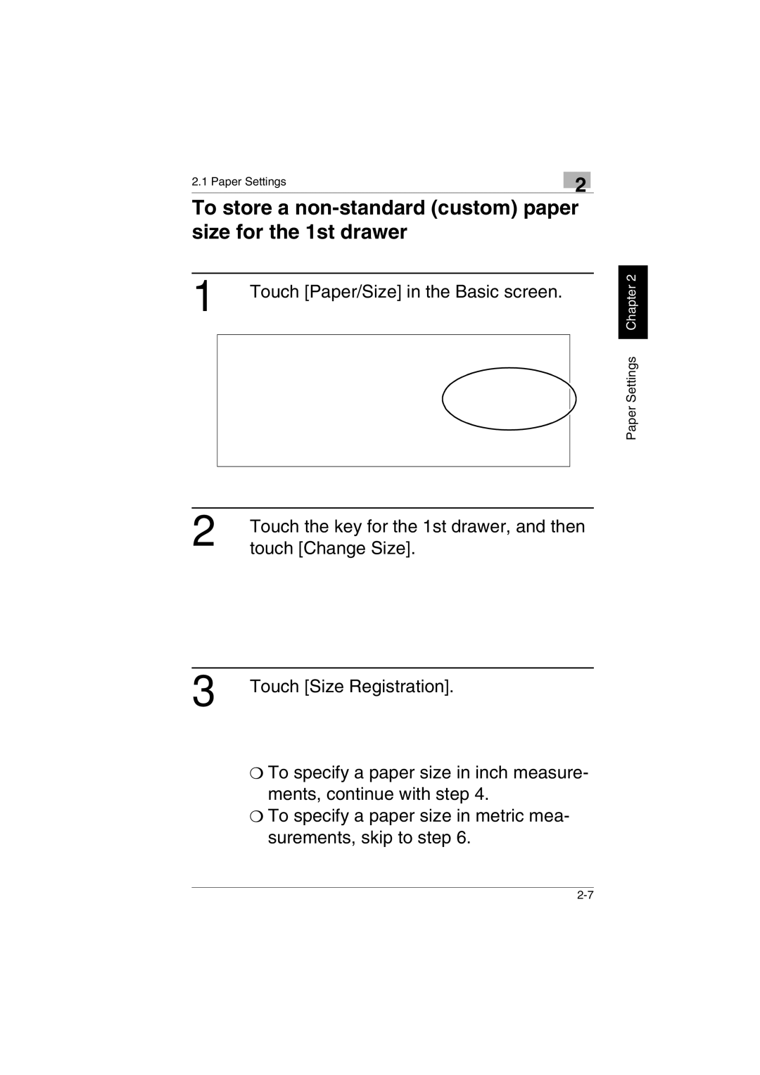 Kyocera KM-C2230 manual To store a non-standard custom paper size for the 1st drawer 