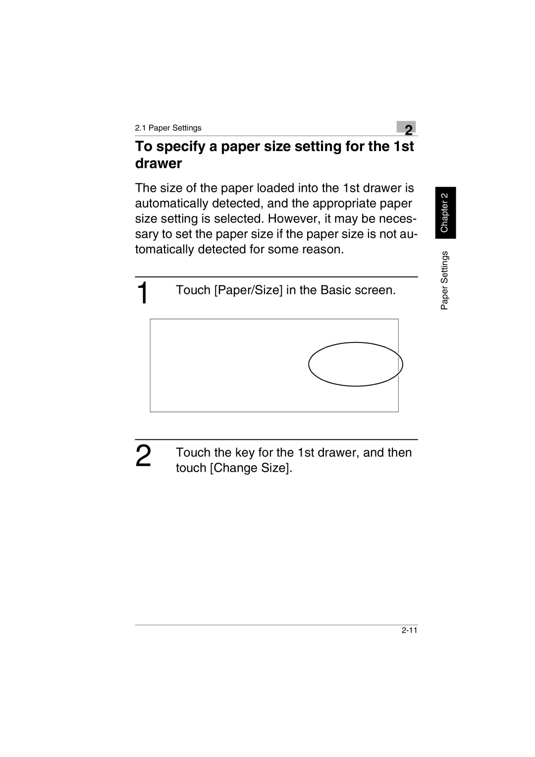 Kyocera KM-C2230 manual To specify a paper size setting for the 1st drawer 