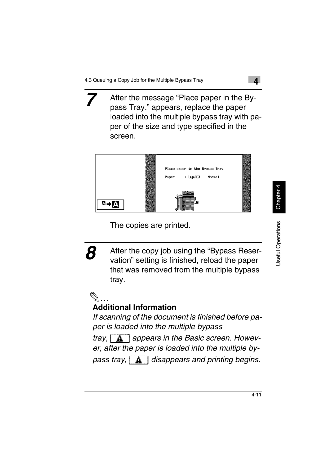 Kyocera KM-C2230 manual Pass tray, disappears and printing begins 