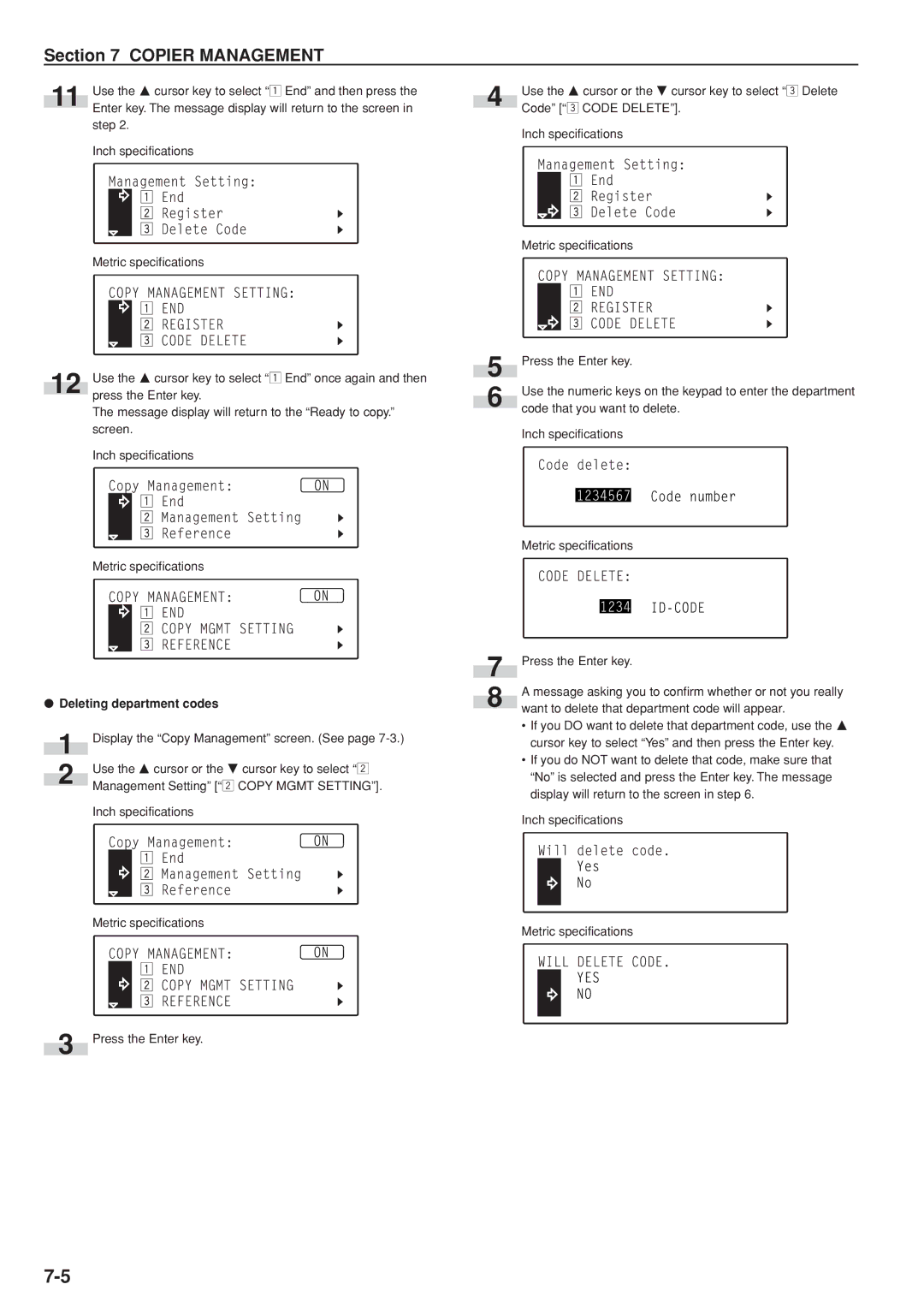 Kyocera KM-C830D manual Deleting department codes 