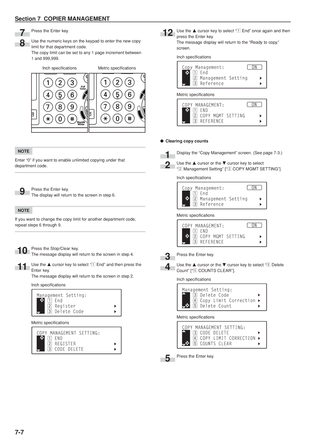 Kyocera KM-C830D manual Clearing copy counts 