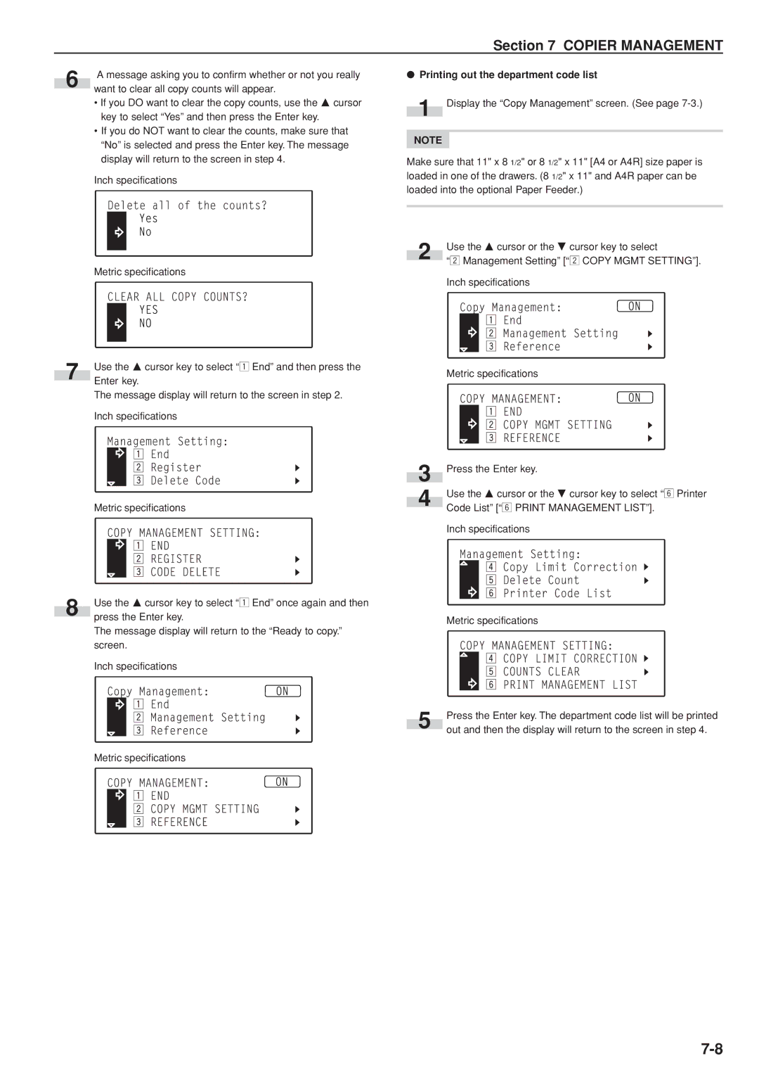 Kyocera KM-C830D manual Printing out the department code list 