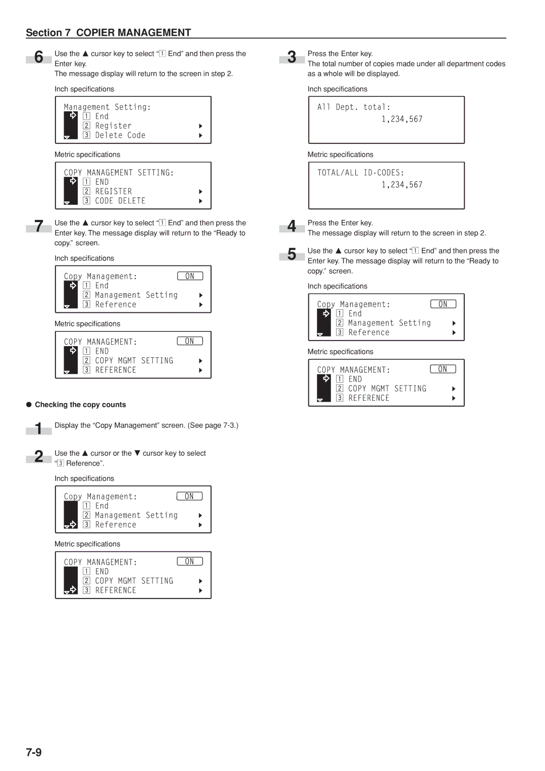 Kyocera KM-C830D manual Checking the copy counts 