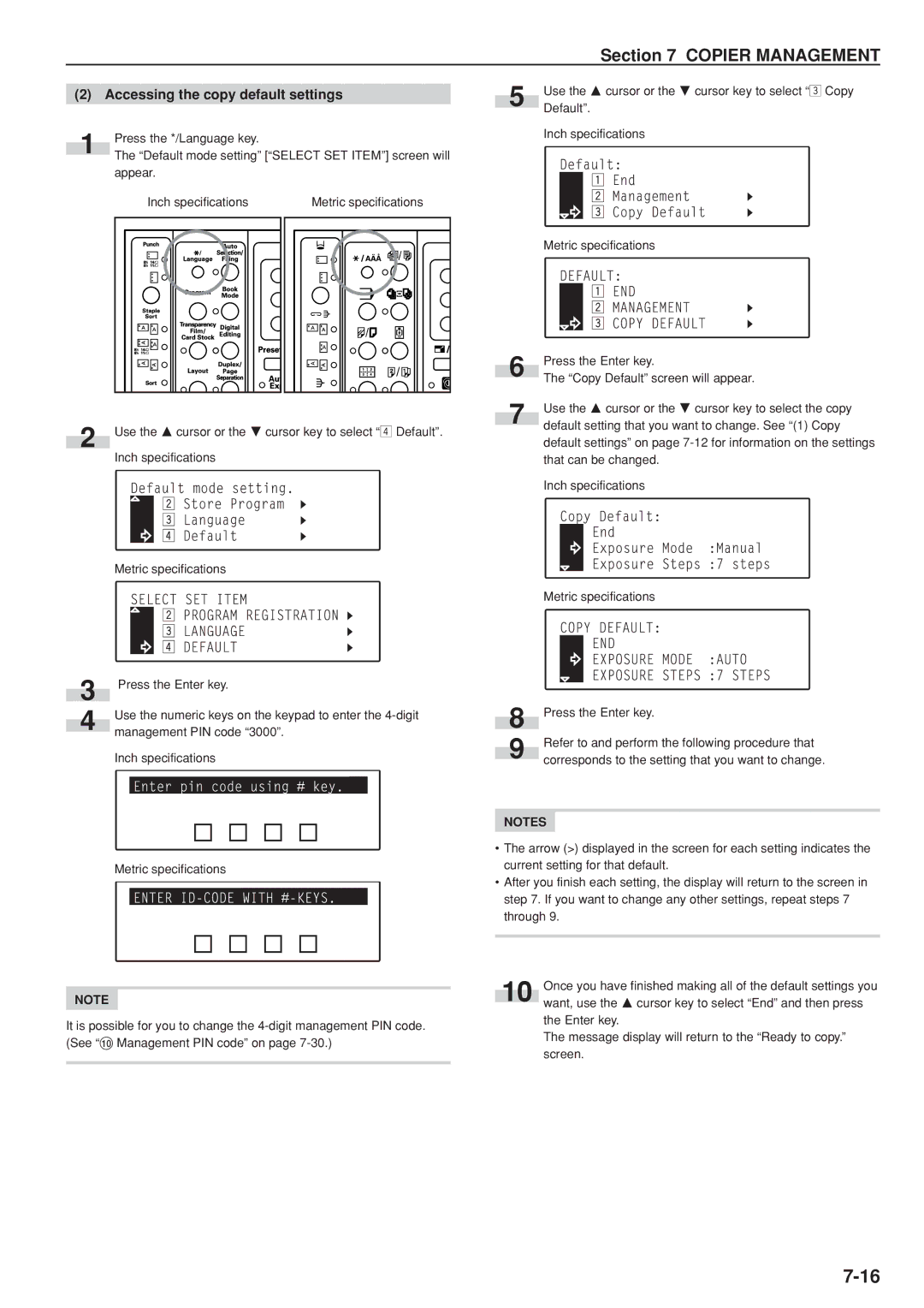 Kyocera KM-C830D manual Accessing the copy default settings 