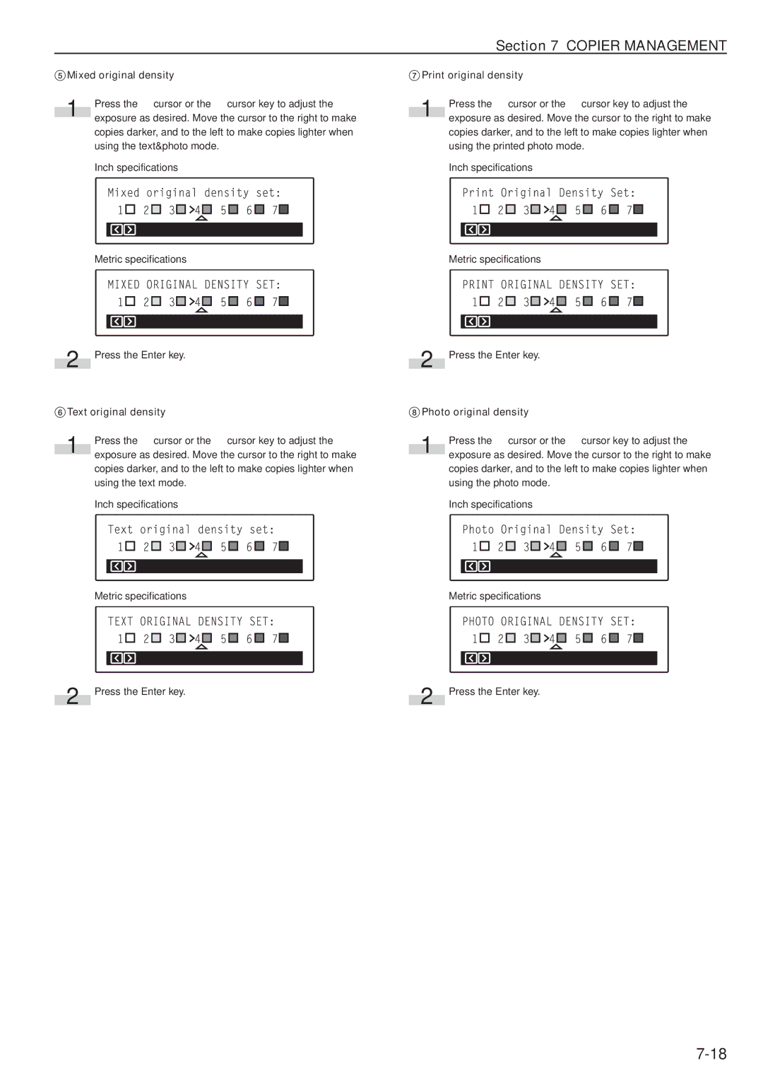 Kyocera KM-C830D manual Mixed original density, Text original density, Print original density, Photo original density 