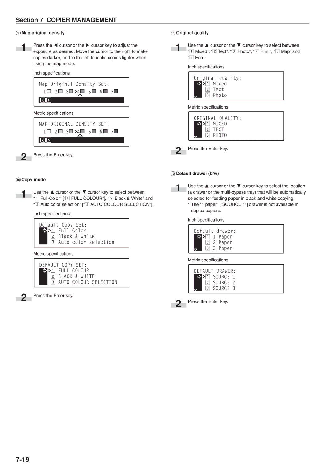 Kyocera KM-C830D manual Map original density, Copy mode, Original quality, @ Default drawer b/w 