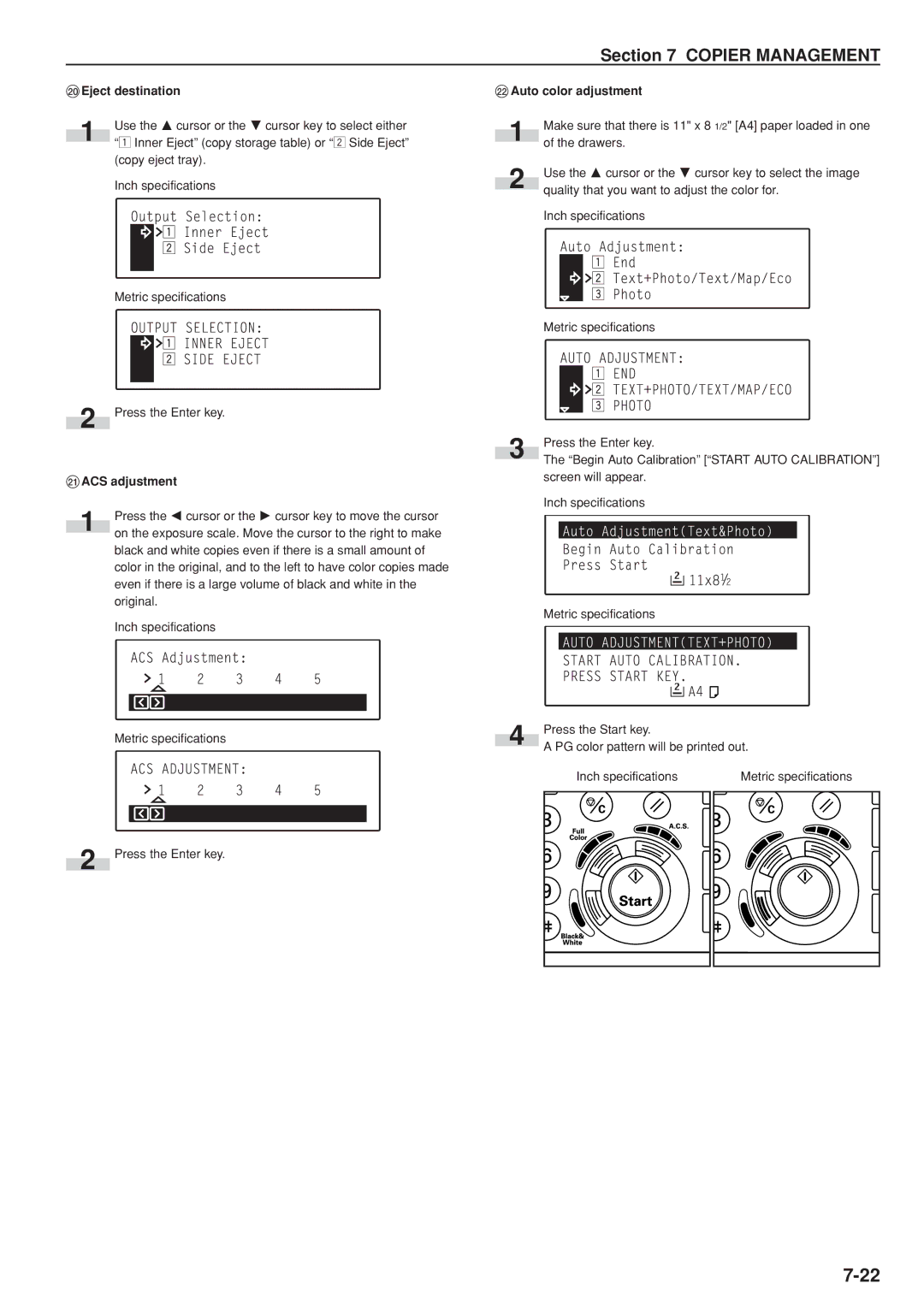 Kyocera KM-C830D manual Eject destination, ⁄ ACS adjustment, ¤ Auto color adjustment 