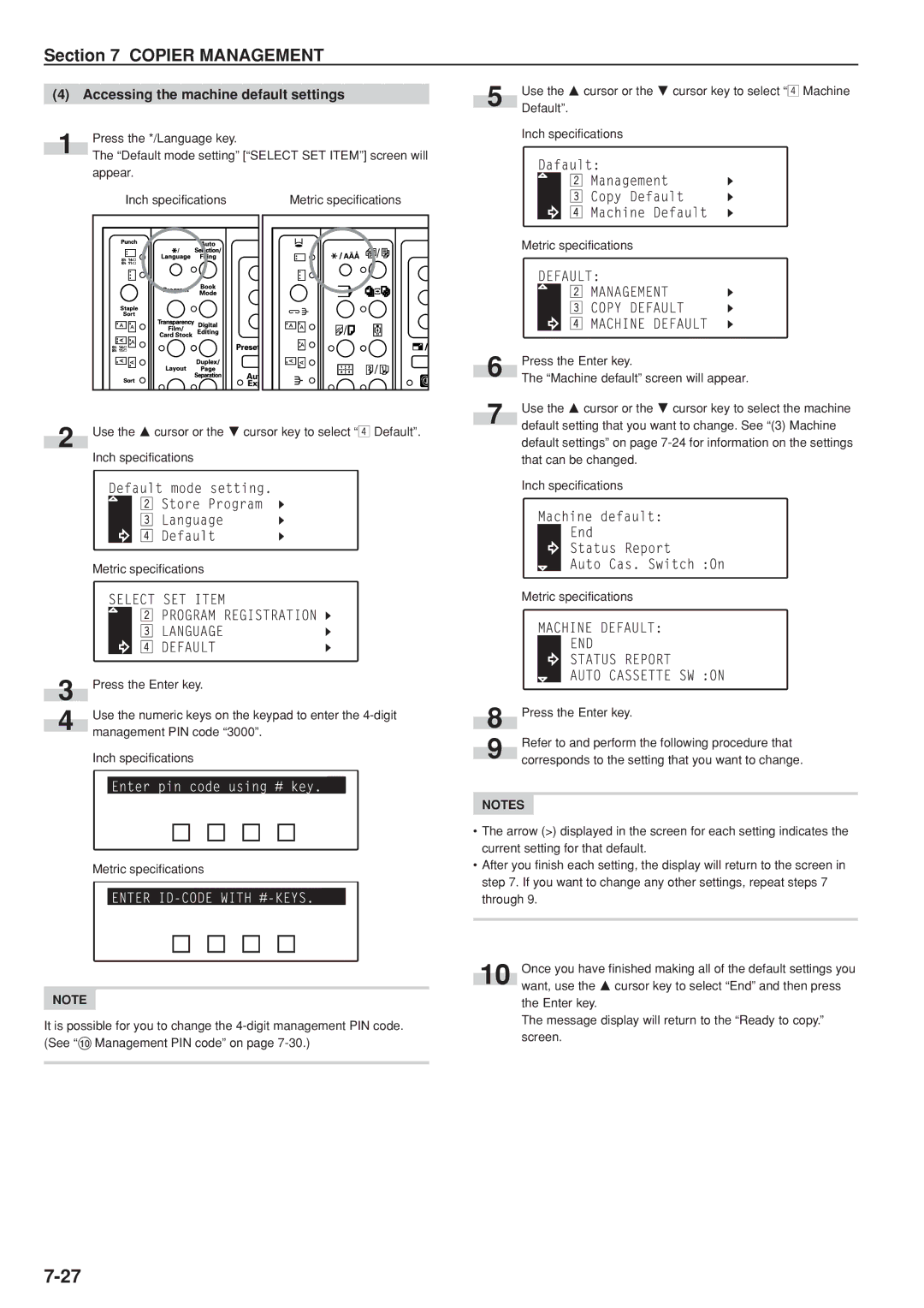 Kyocera KM-C830D manual Accessing the machine default settings 