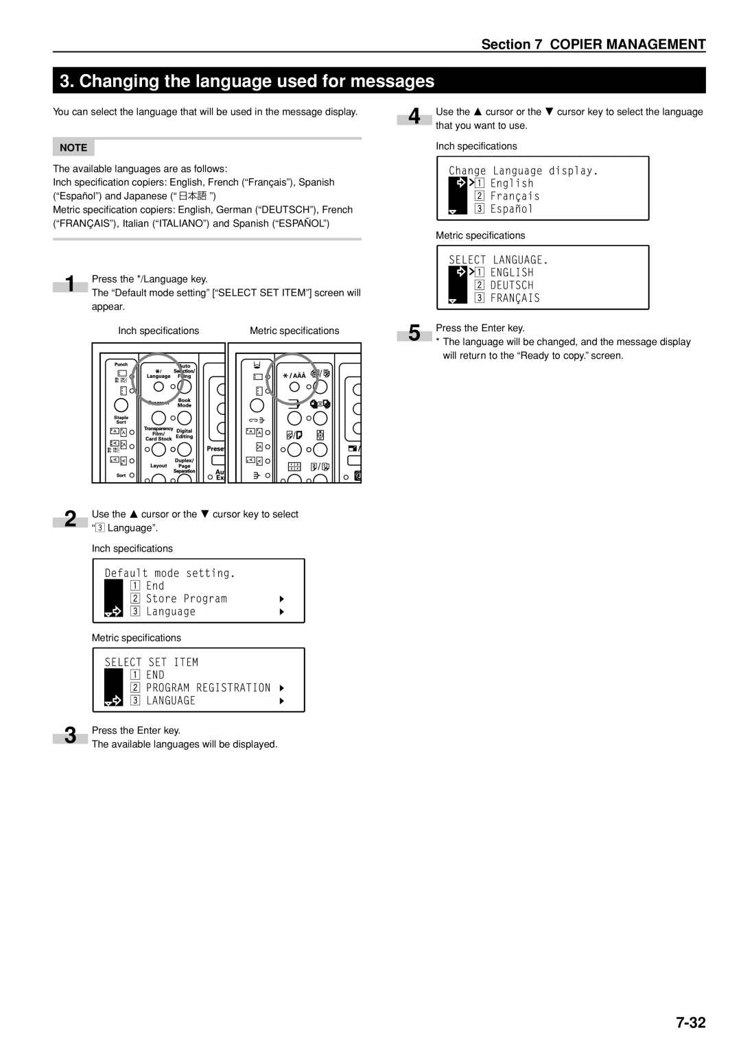 Kyocera KM-C830D manual Changing the language used for messages 