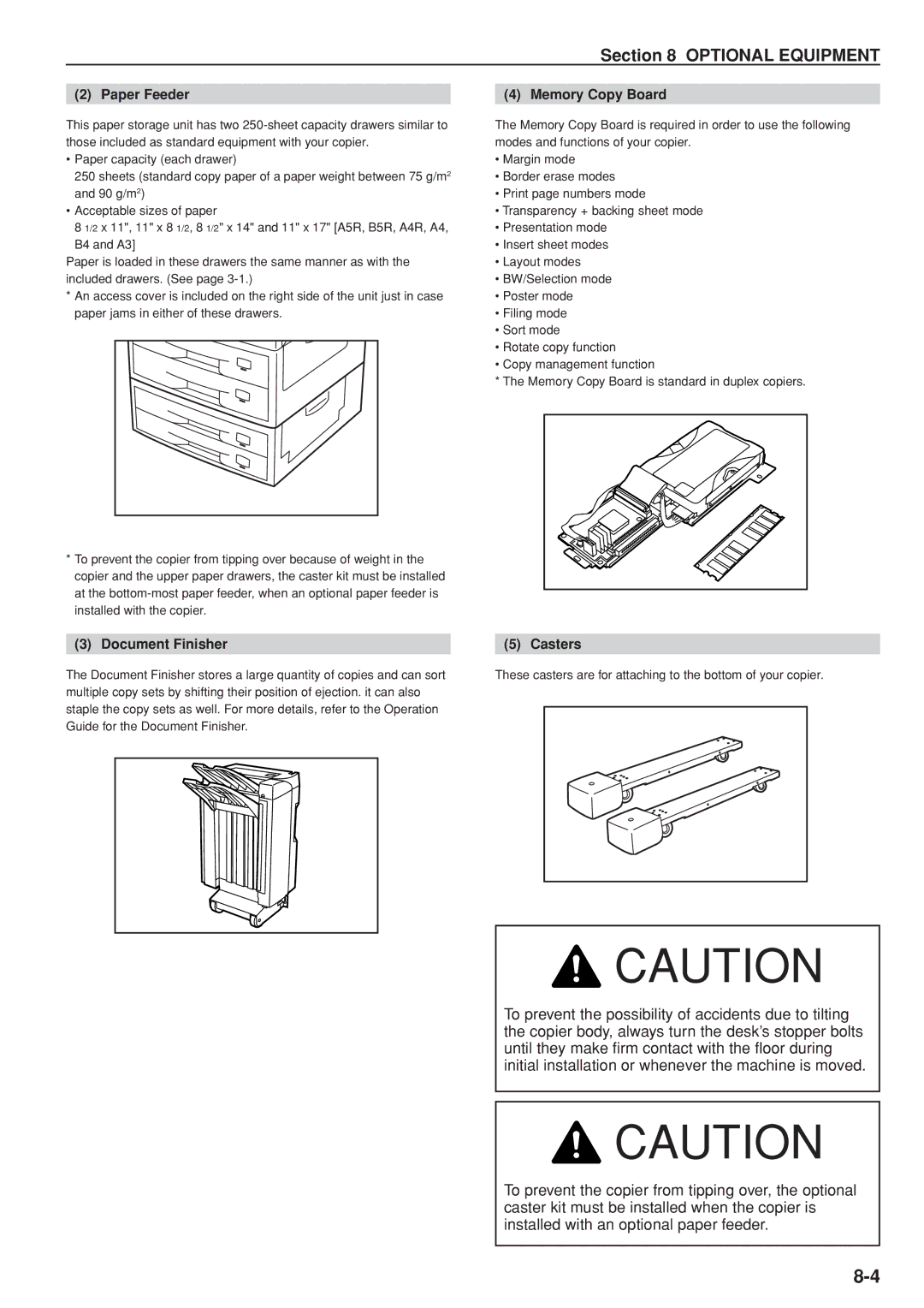 Kyocera KM-C830D manual Paper Feeder, Document Finisher, Memory Copy Board, Casters 