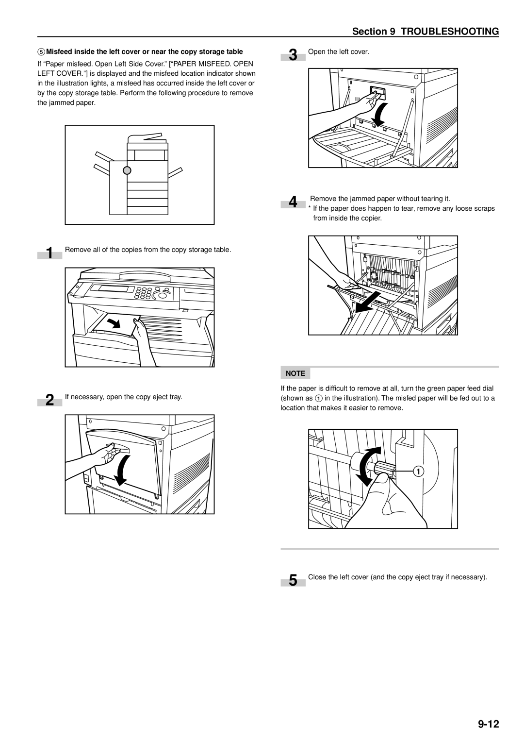 Kyocera KM-C830D manual Misfeed inside the left cover or near the copy storage table 