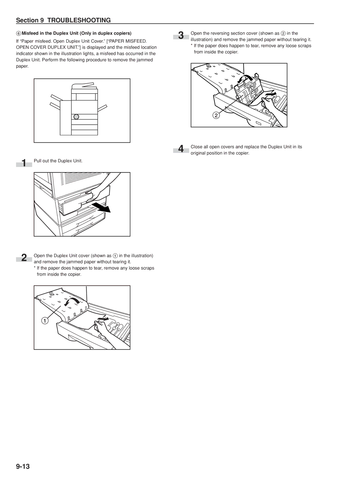 Kyocera KM-C830D manual 6Misfeed in the Duplex Unit Only in duplex copiers, Original position in the copier 