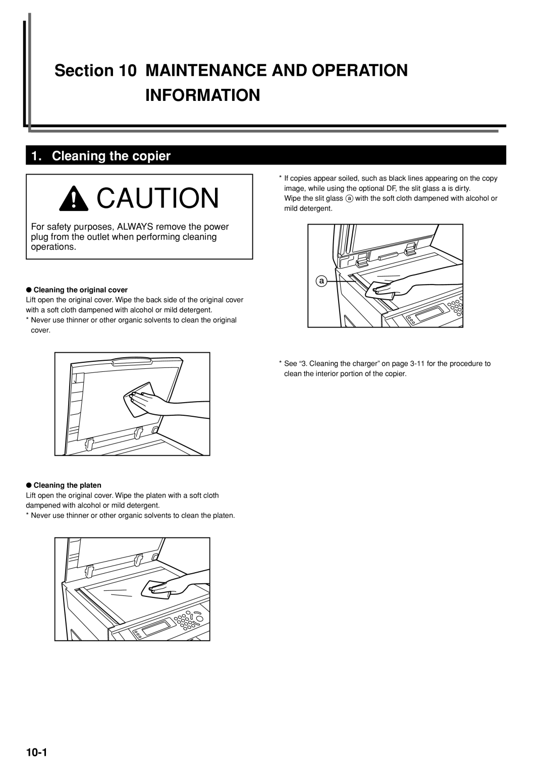 Kyocera KM-C830D manual Cleaning the copier, Cleaning the original cover, Cleaning the platen 