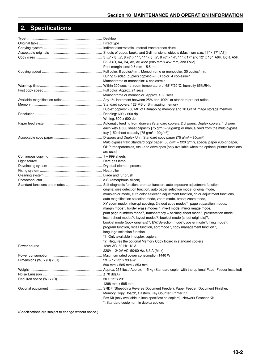 Kyocera KM-C830D manual Specifications, Writing 600 x 600 dpi 