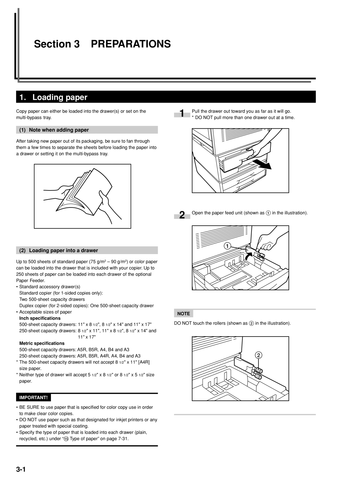 Kyocera KM-C830D manual Loading paper into a drawer 