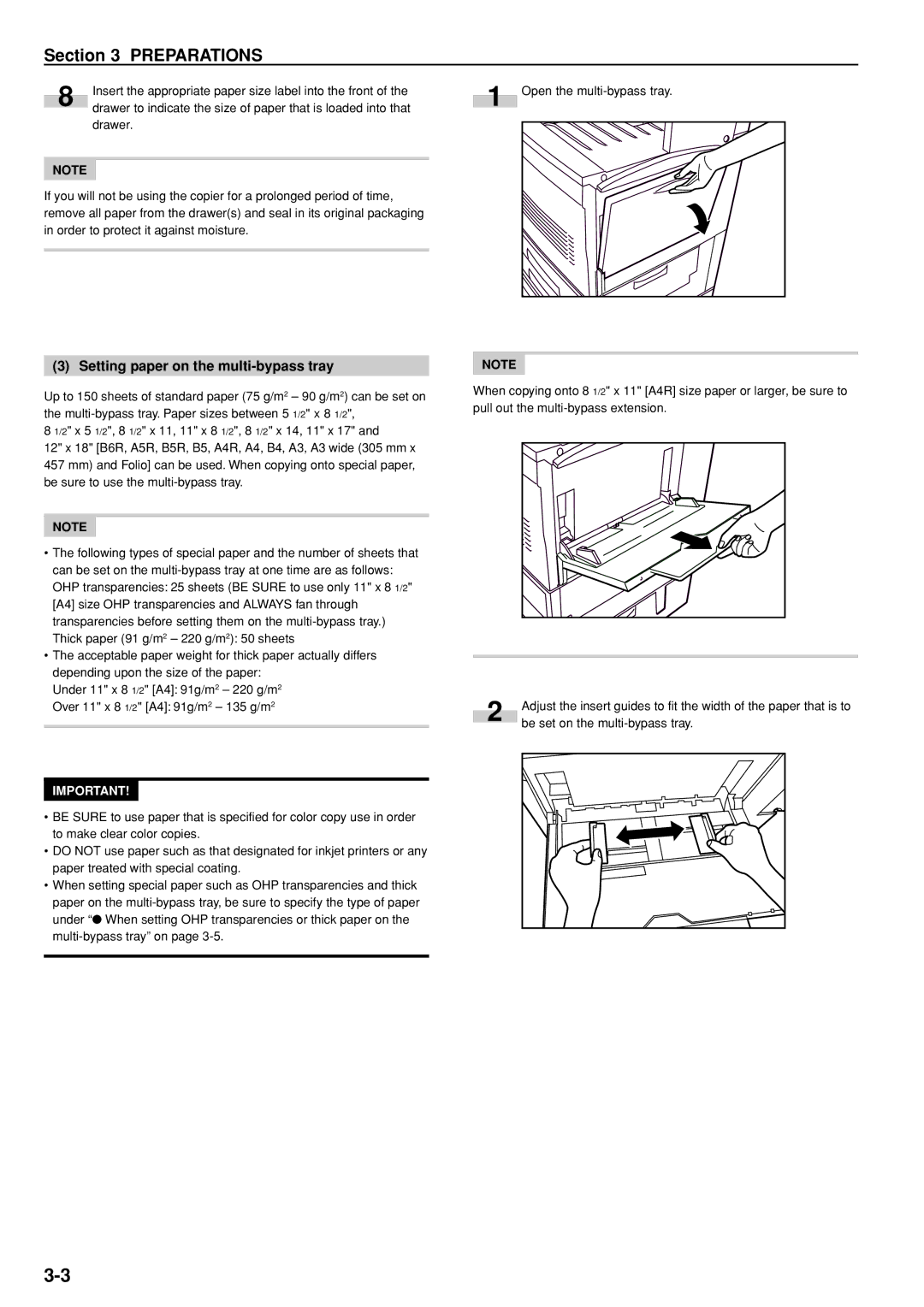 Kyocera KM-C830D manual Setting paper on the multi-bypass tray 