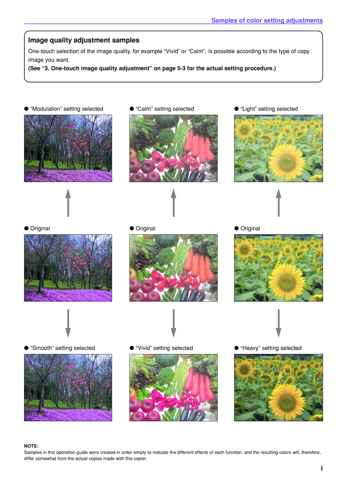 Kyocera KM-C830D manual Image quality adjustment samples 