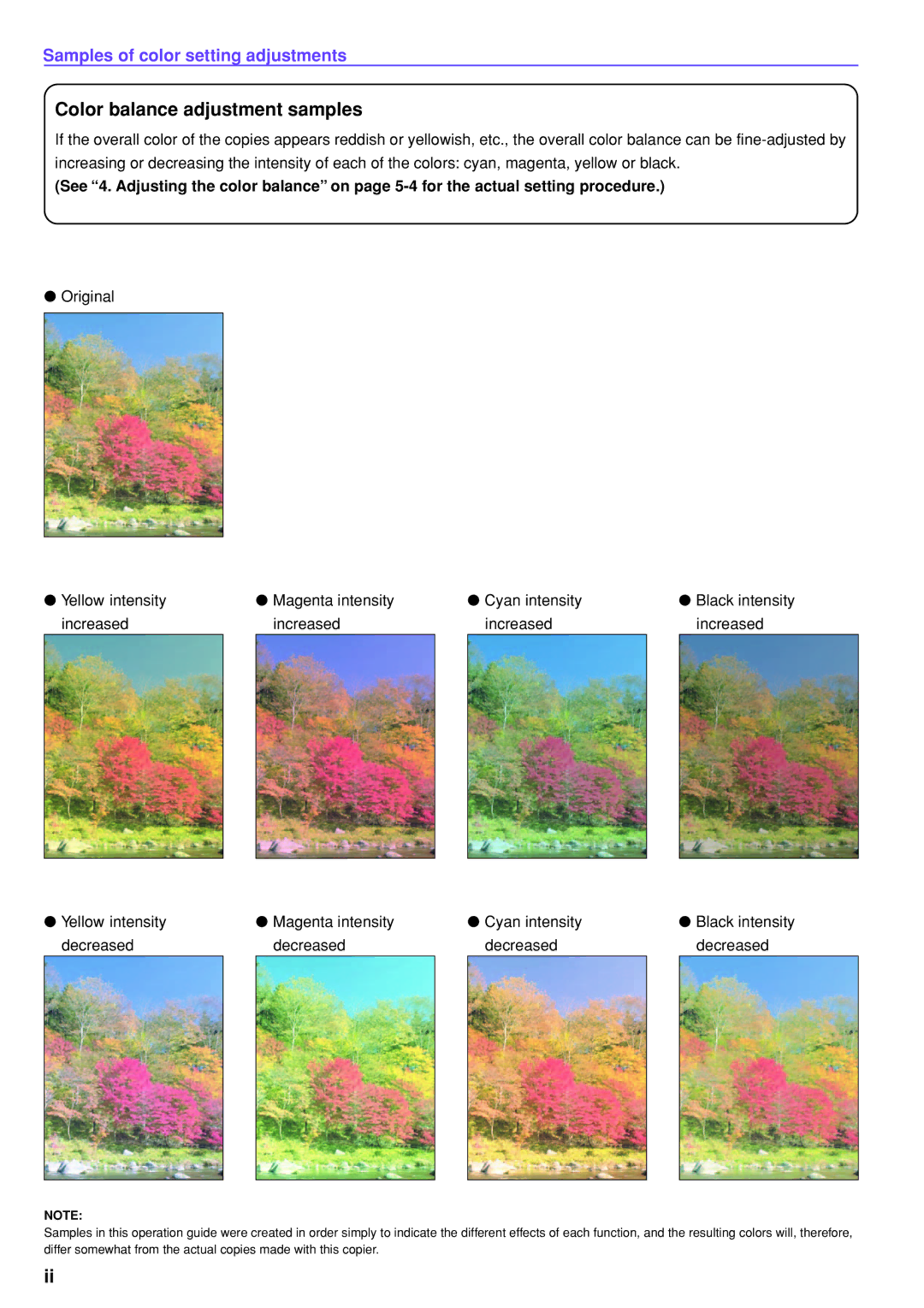 Kyocera KM-C830D manual Color balance adjustment samples 