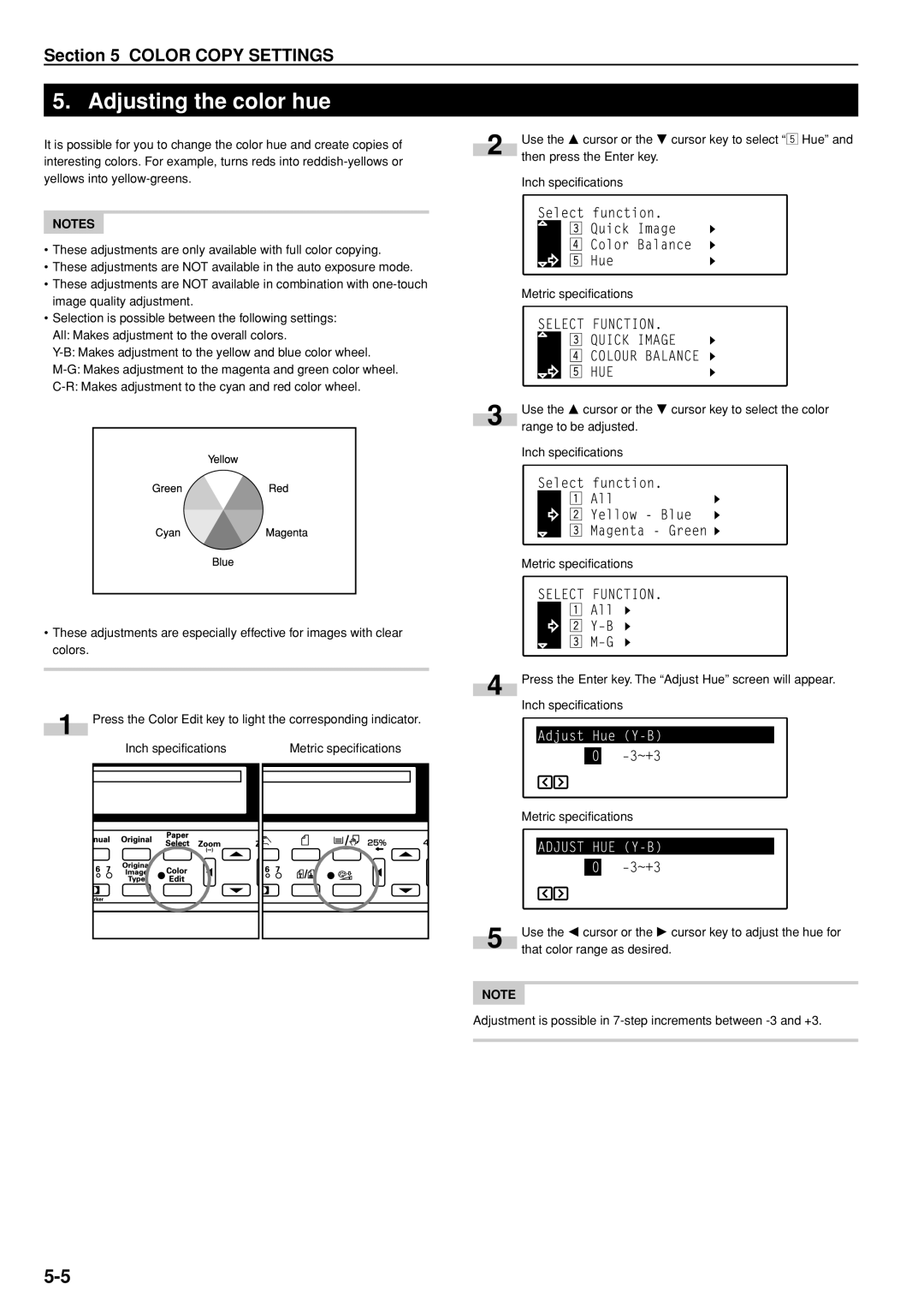 Kyocera KM-C830D manual Adjusting the color hue 