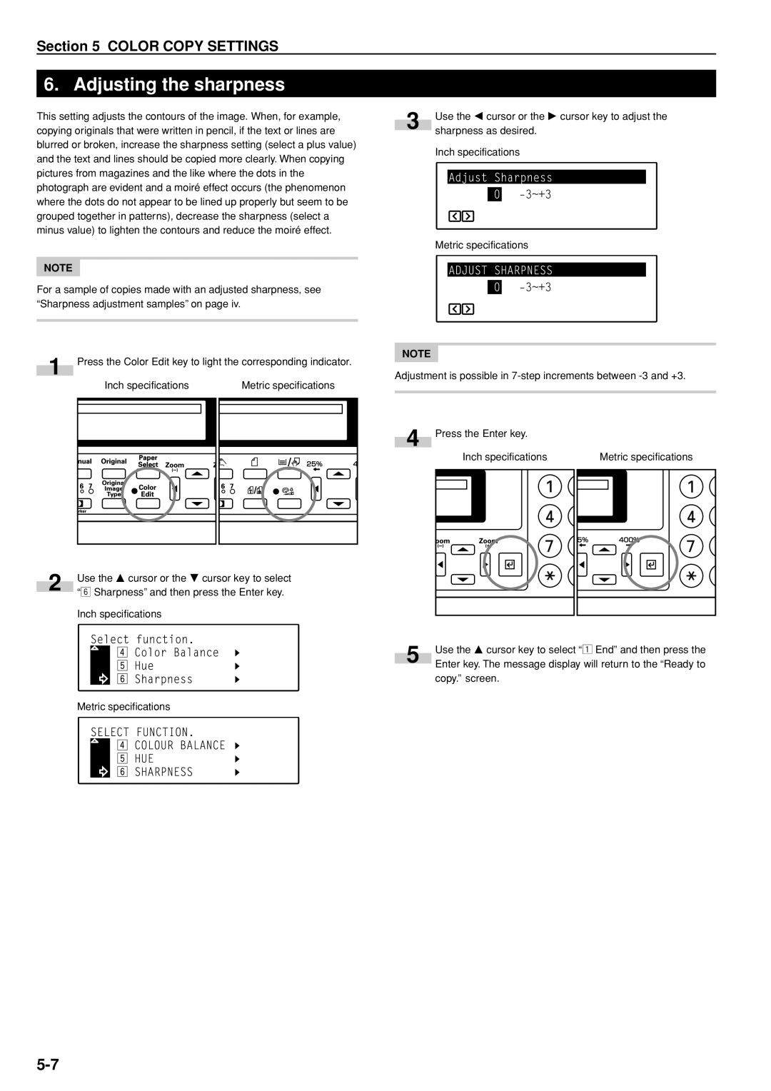 Kyocera KM-C830D manual Adjusting the sharpness 