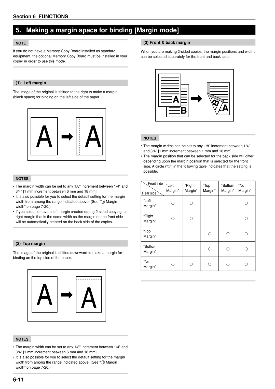 Kyocera KM-C830D manual Making a margin space for binding Margin mode, Left margin, Top margin, Front & back margin 