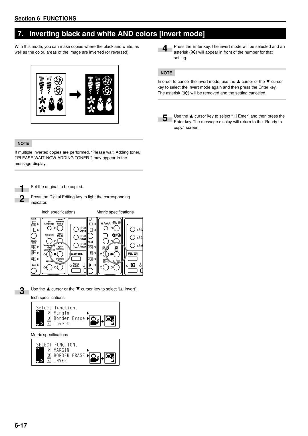 Kyocera KM-C830D manual Inverting black and white and colors Invert mode 