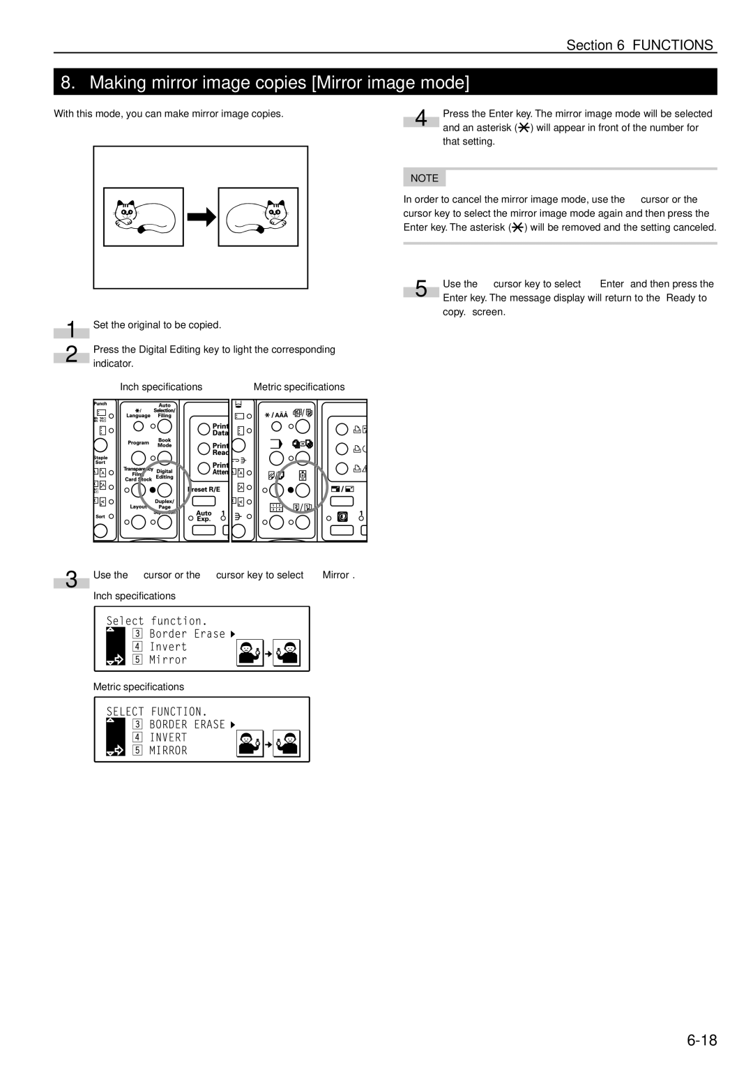 Kyocera KM-C830D manual Making mirror image copies Mirror image mode 