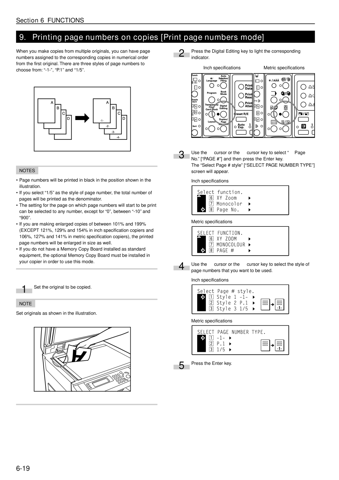 Kyocera KM-C830D manual Printing page numbers on copies Print page numbers mode 