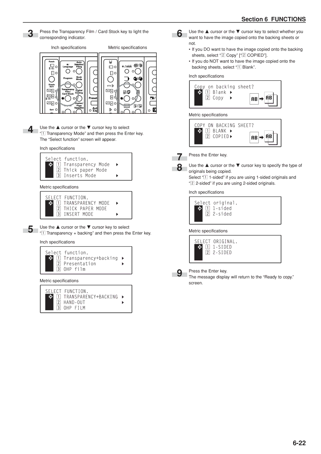 Kyocera KM-C830D manual Transparency Mode and then press the Enter key 