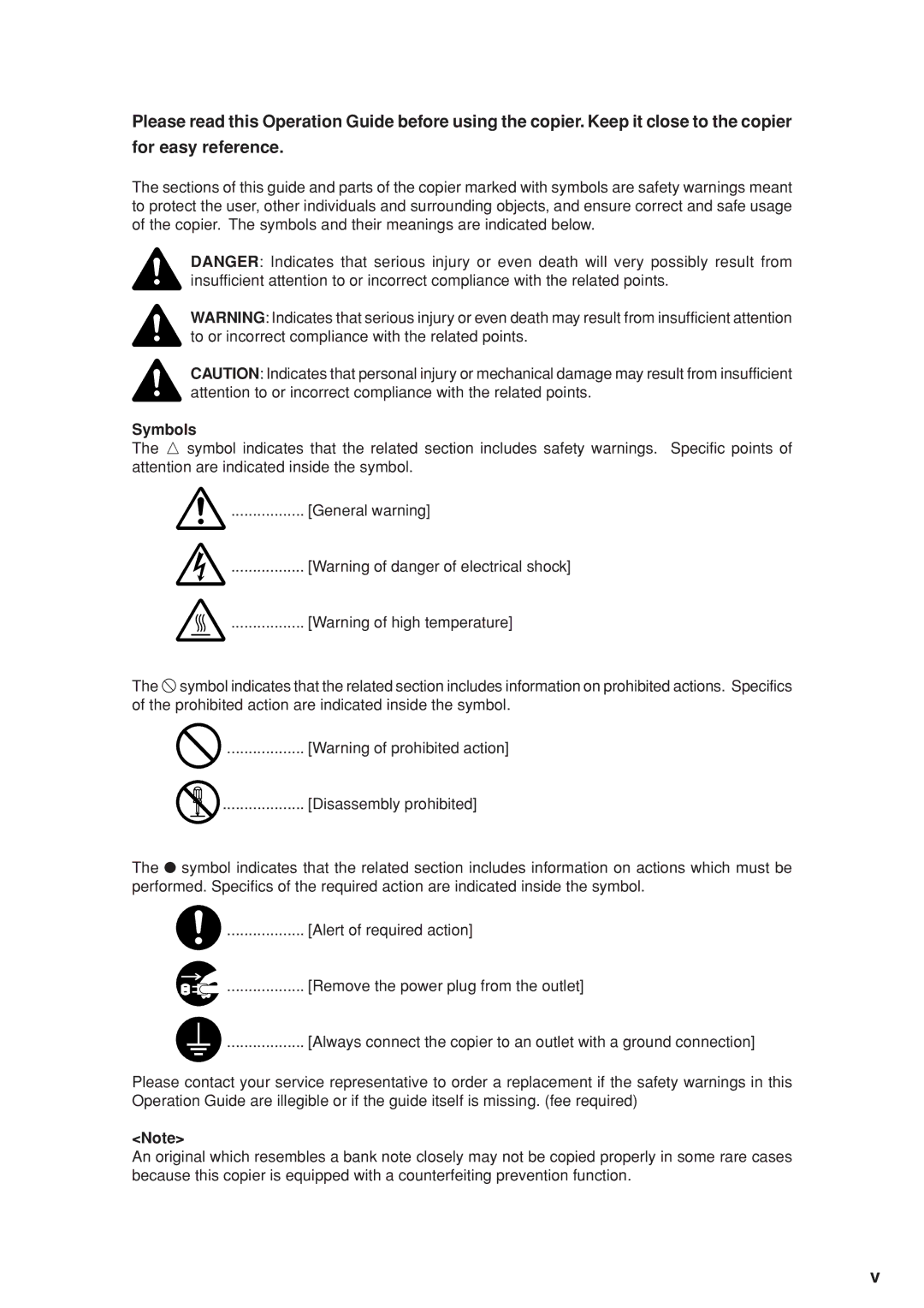 Kyocera KM-C830D manual Symbols 