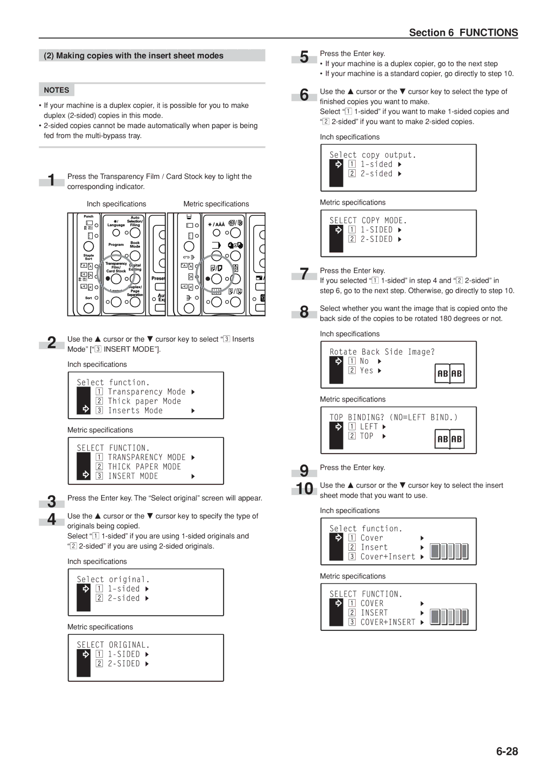 Kyocera KM-C830D manual Making copies with the insert sheet modes 