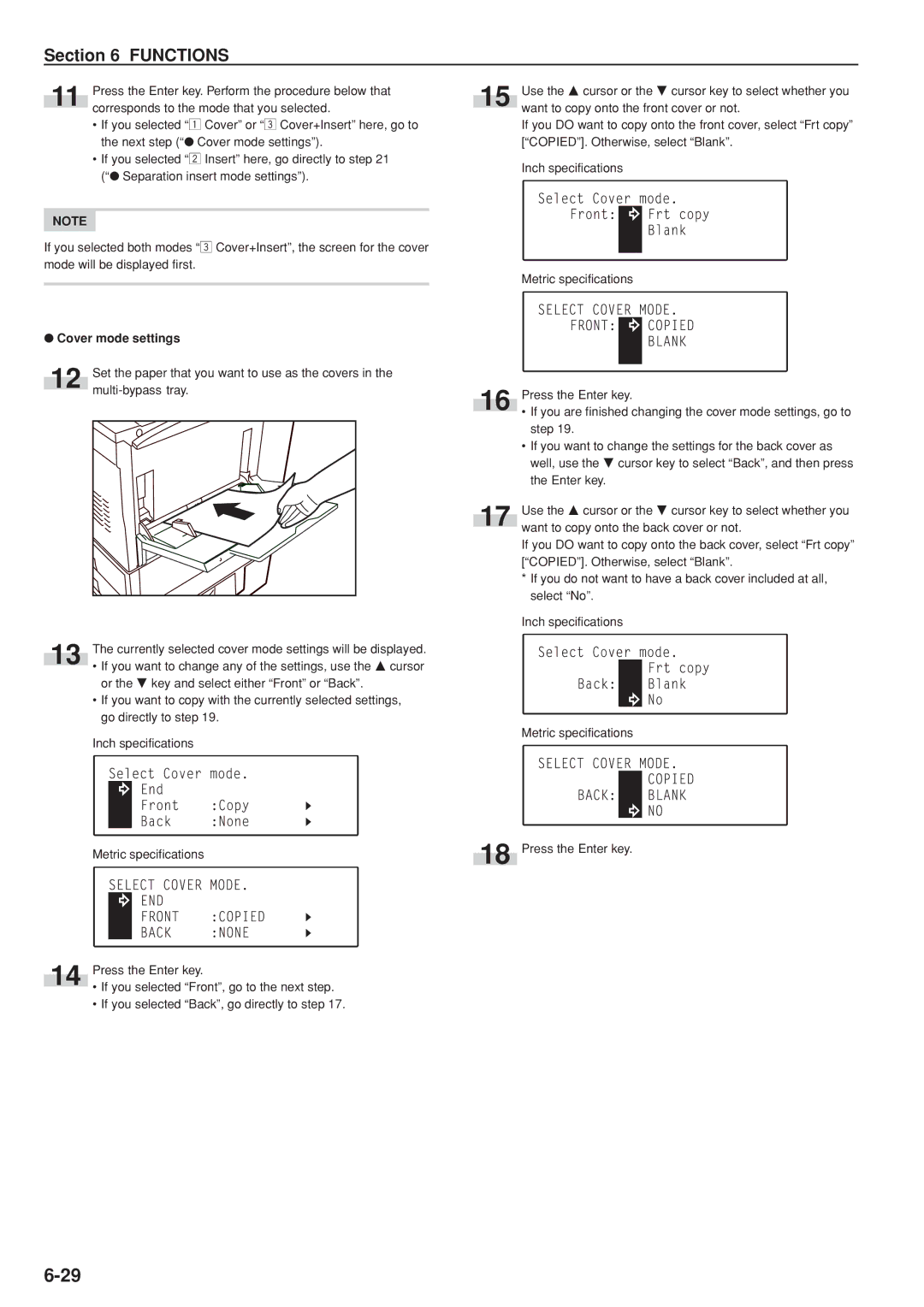 Kyocera KM-C830D manual Cover mode settings 