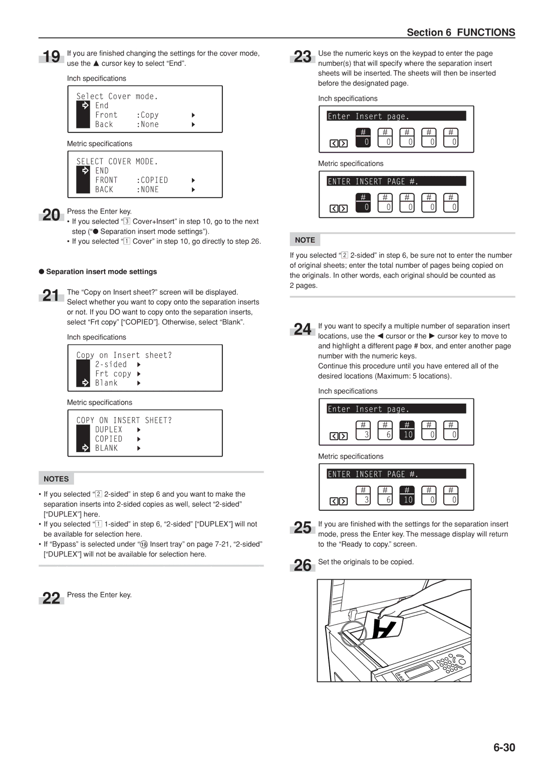 Kyocera KM-C830D manual Separation insert mode settings, Copy on Insert sheet? screen will be displayed 